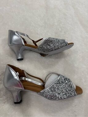 Dance Silver Glitter Peep-Toe Heel Sandals